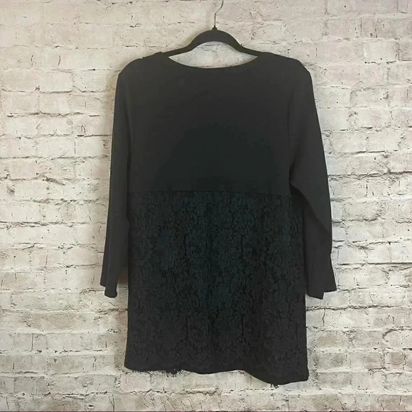 J. Jill Ponte Women's Black Medium 3/4 Sleeve Lace Viscose Nylon Stretch Top M - Picture 6 of 7